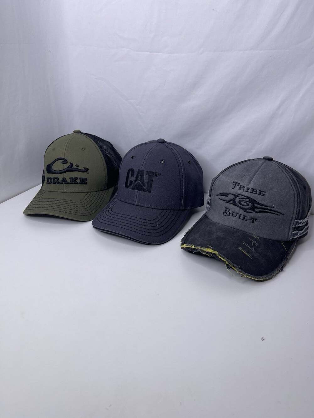 Lot of 3 Mens Baseball Caps Drake Waterfowl CAT Caterpillar Tribe Built Hats